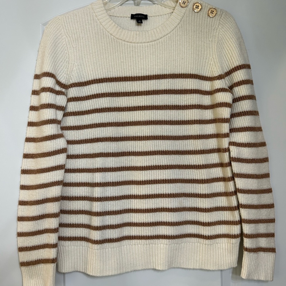 Talbots Cream and Brown Striped Sweater